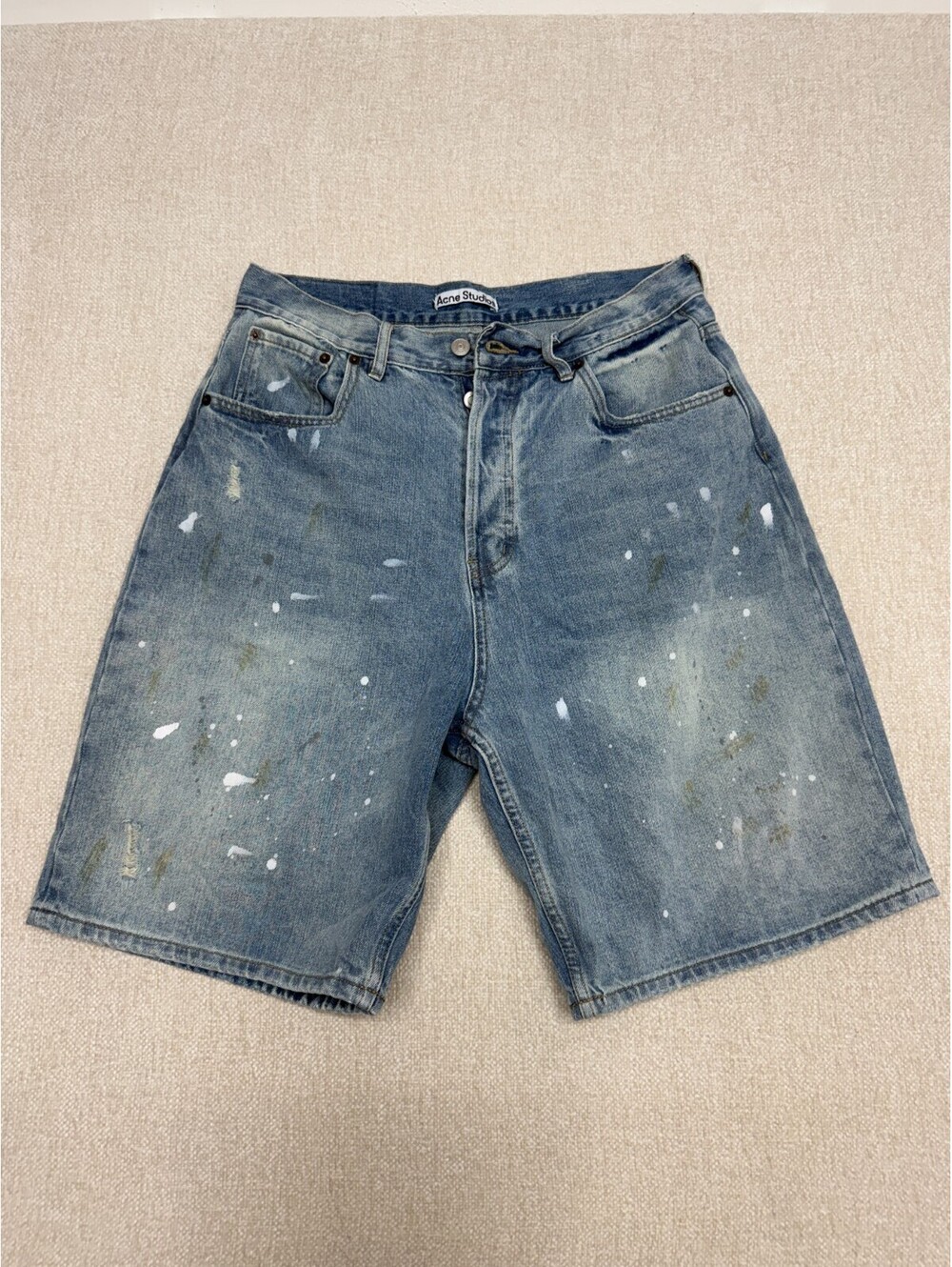 Acne Studios Mens Size 31 Paint Splatter Light Wash Denim Jorts Shorts